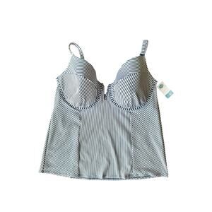 Cacique Striped Seersucker Blue White Tankini Top Swim size 20 Underwire 42G NWT